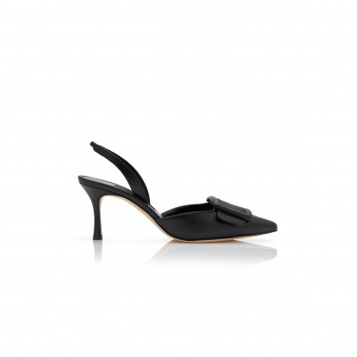 MANOLO BLAHNIK MAYSLI BLACK NAPPA LEATHER SLINGBACK PUMPS 219-0254-0007